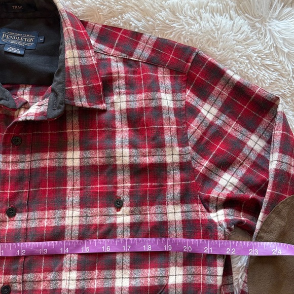 Pendleton Wool Trail Plaid Shirt Men's medium Flannel Button Up Elbow Patches - Picture 5 of 10